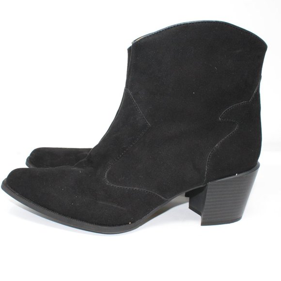 Ann Marino Women's Sz 10 Black Faux Suede Fabric Zip Western Style Ankle Boots - Picture 9 of 13